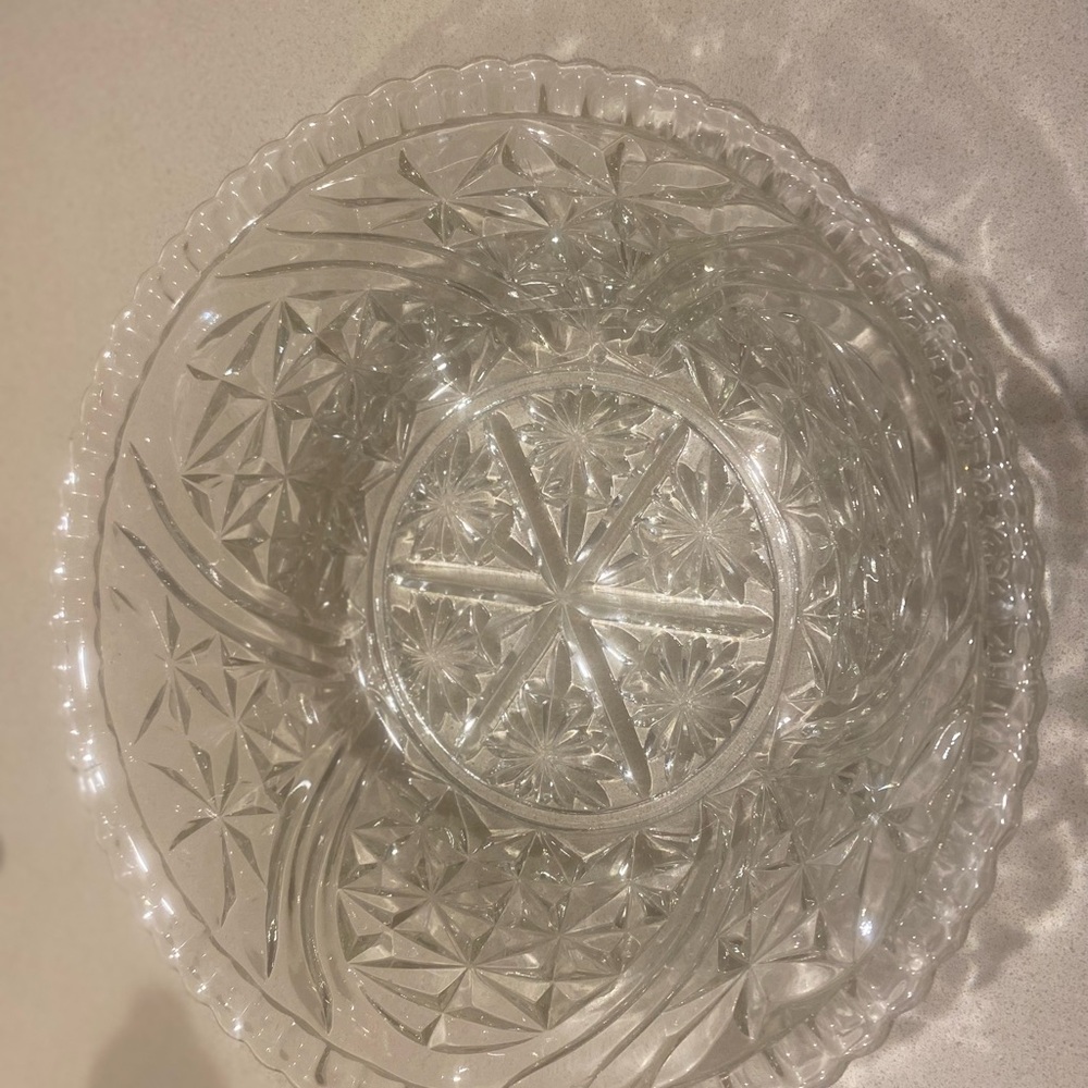 Anchor Hocking Crystal Glass Patterned Bowl Stars and Bars